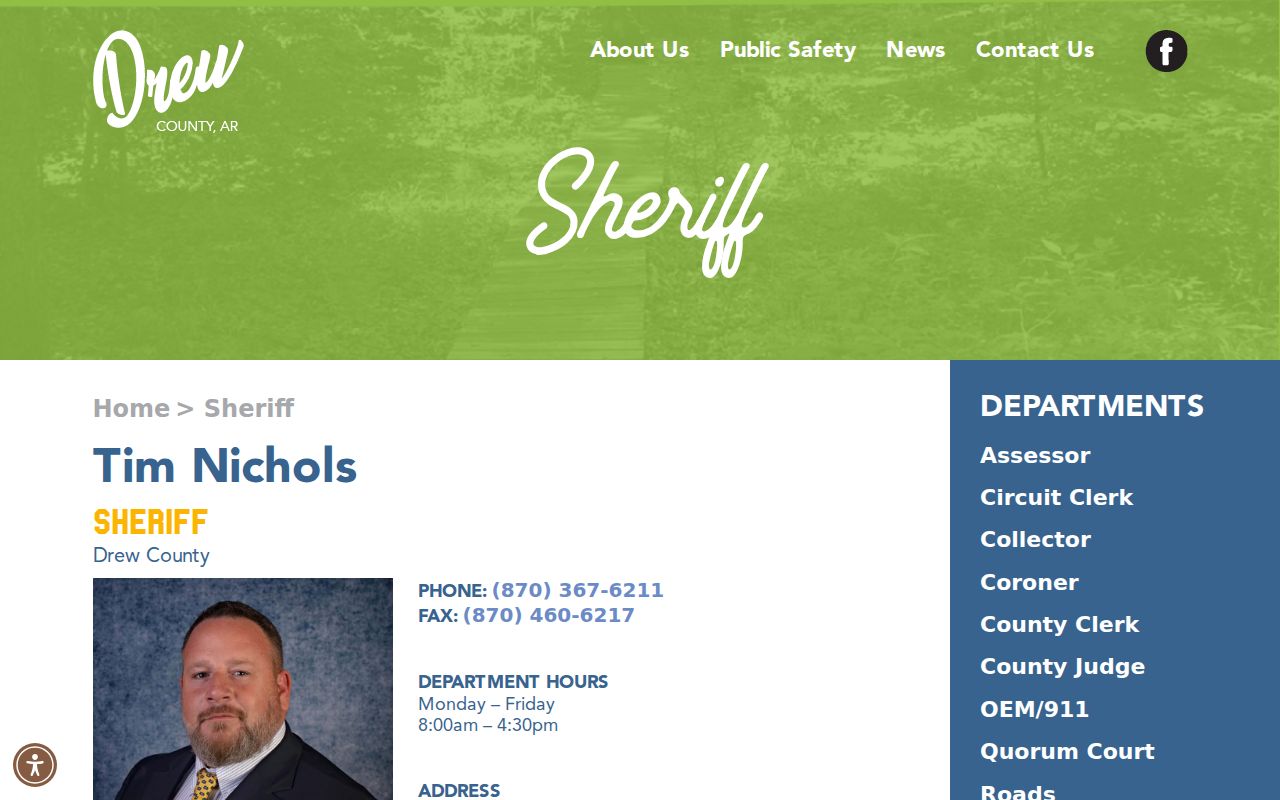 Drew County criminal history sheriff contact page