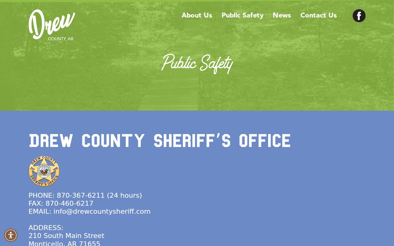 Drew County criminal history public safety contact page