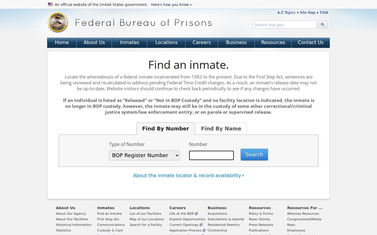 Tillar criminal records Federal Bureau of Prisons inmate locator page